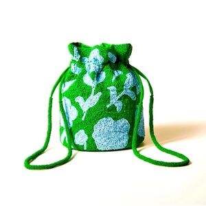 New! Kate Spade Beaded Classic Rose Drawstring
Bucket Bag in Green & Blue